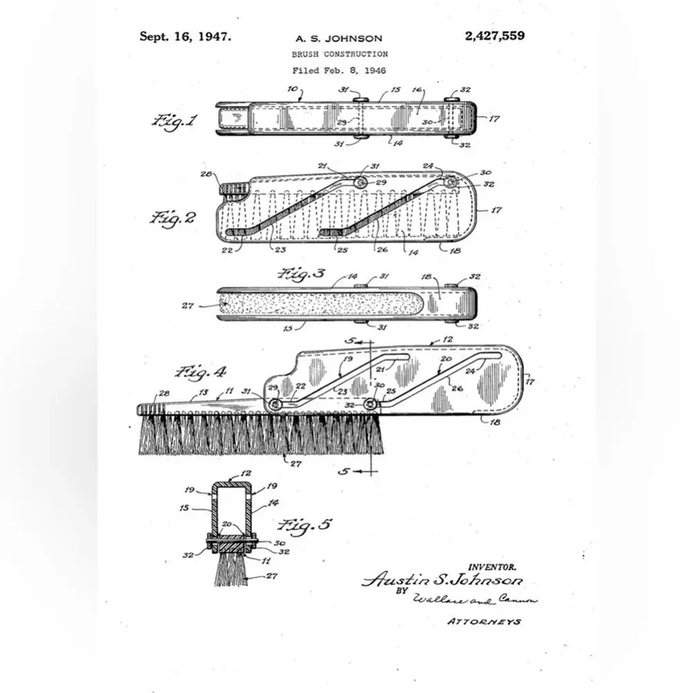 Vintage Brass & Aluminum Co. Pocket Brush 1947 US Patent 2427559
